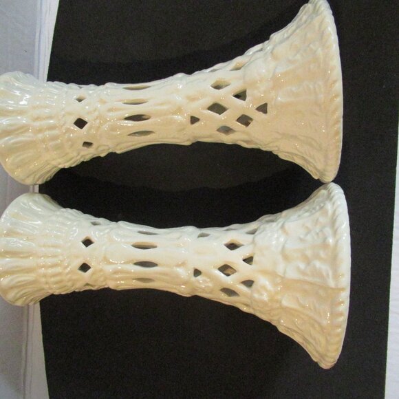 Vintage, Creamware, Filigree Candlesticks. Off White/Cream colour. 6.5" - Picture 6 of 7